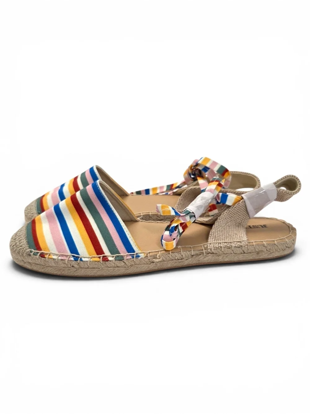 JustFab Ayla Rainbow Striped Espadrille Sandals Ankle Ties Size 11 NWOT